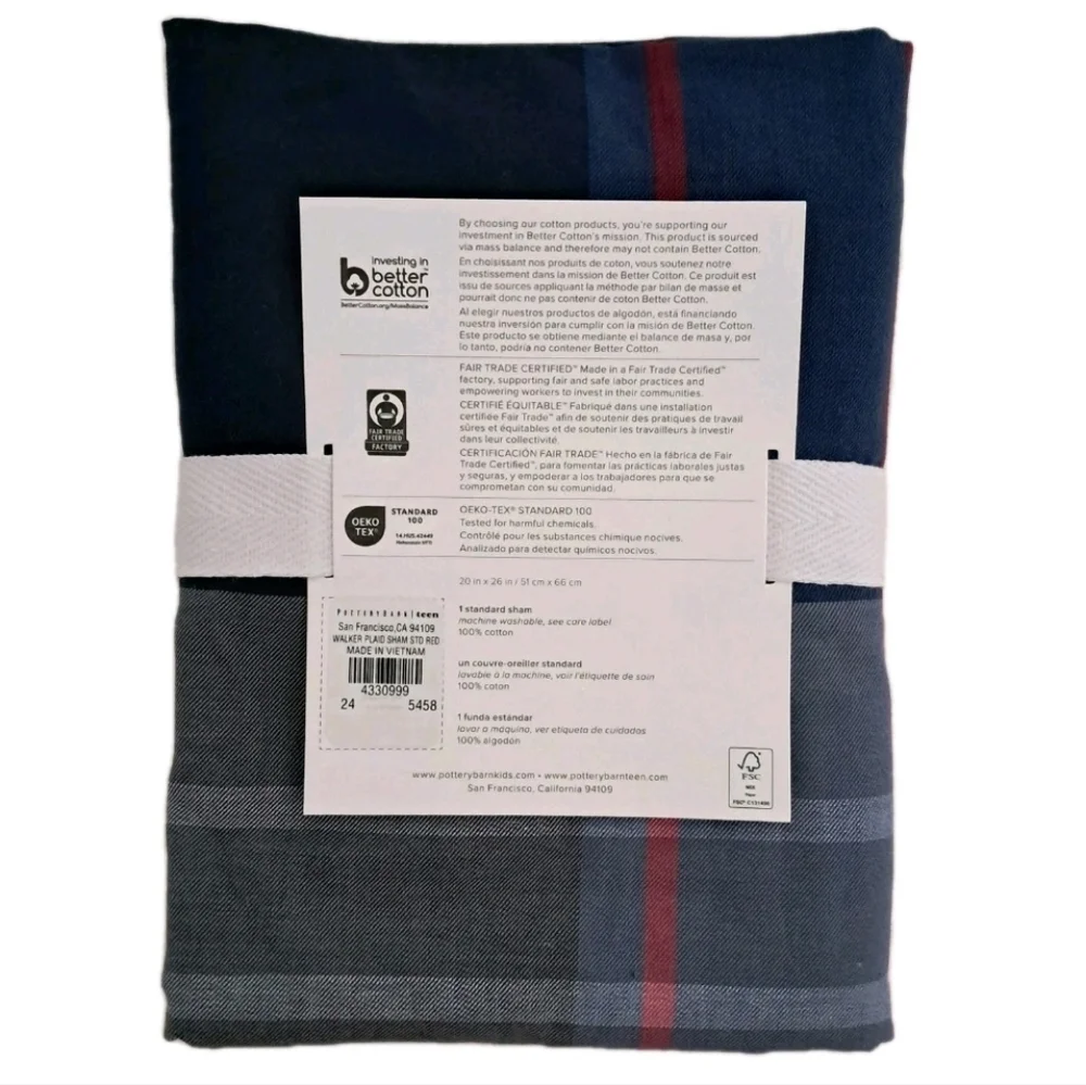 Pottery Barn Teen Walker Plaid Standard Sham 100% Cotton